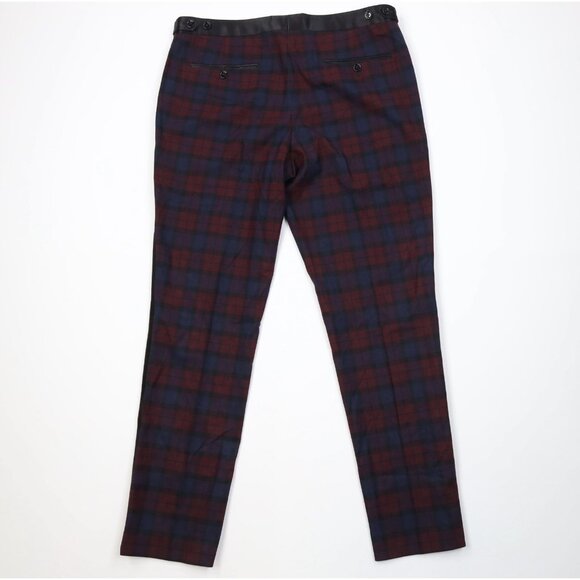 Express Mens 34x31 Stretch Slim Satin Stripe Tuxedo Chino Pants Trousers Plaid - Picture 8 of 12